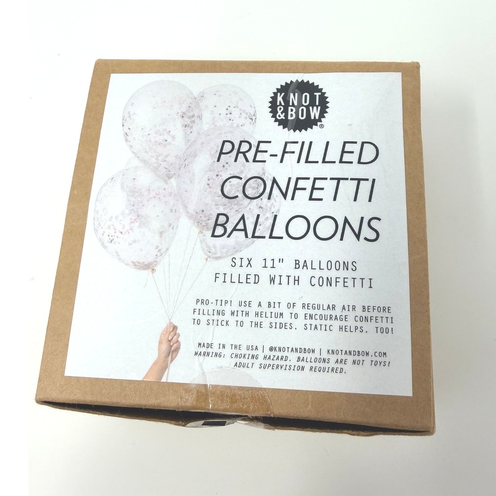 Knot & Bow Pre-Filled Confetti Balloons‎ White Iridescent 6 Pack